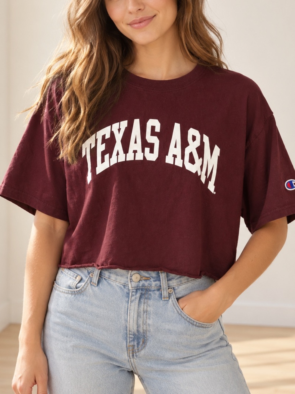 Champion Texas A&M Aggies Maroon Oversized Crop T-Shirt Size Small